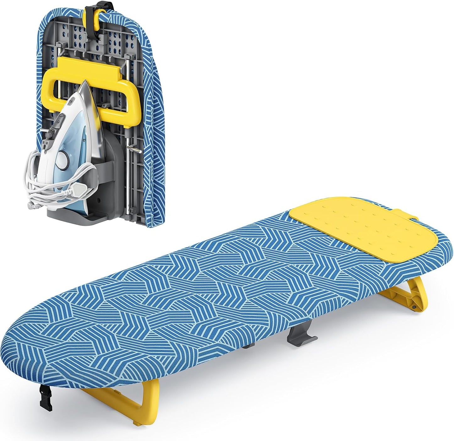 KINGBOARD Tabletop Ironing Board, Small Ironing Board with Iron Holder, Foldable Mini Iron Board, Easy Storage for Travel & Dorm, 12x32 Blue