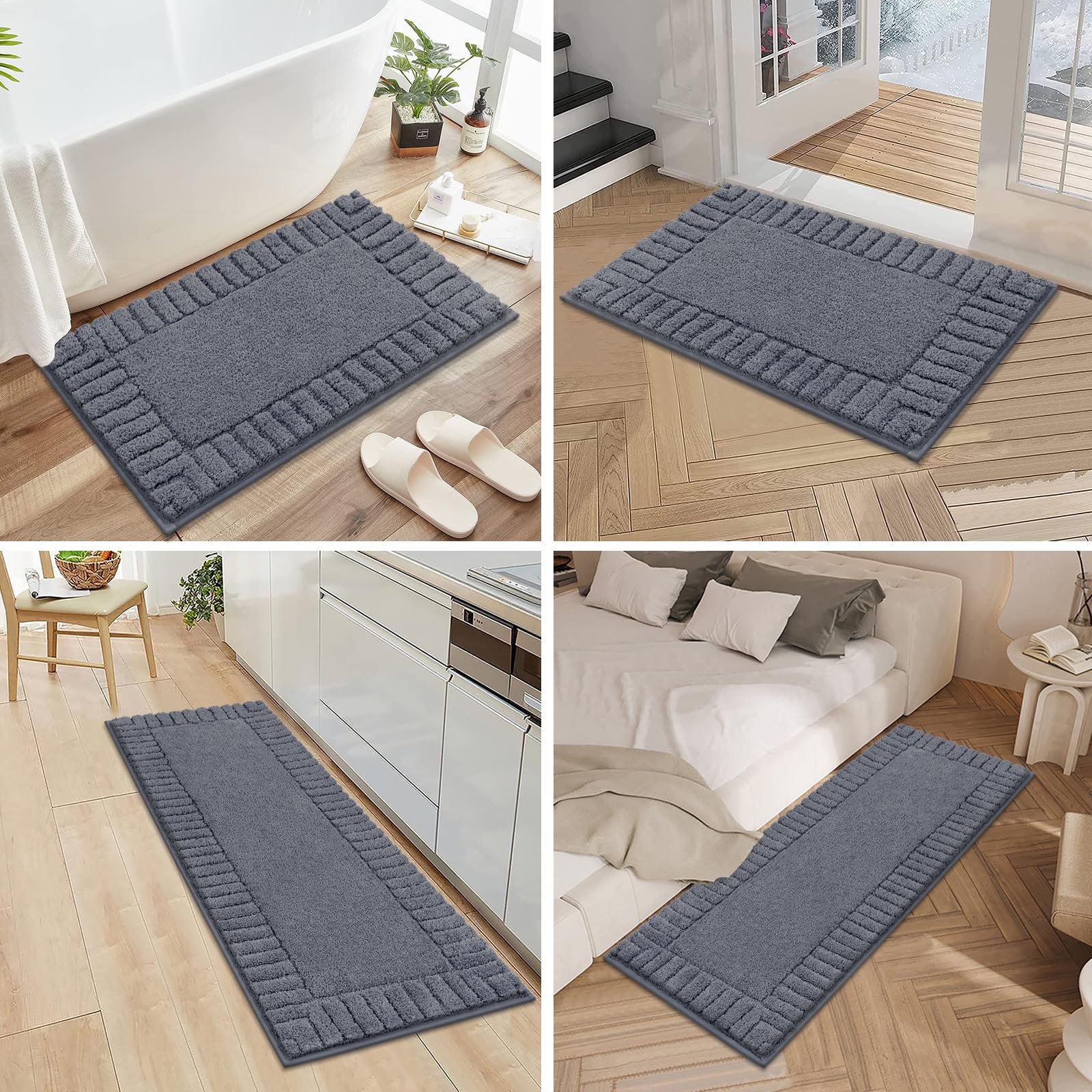 Pauwer Bathroom Rugs Sets 3 Piece, Microfiber Bath Mat Set, Dark Grey