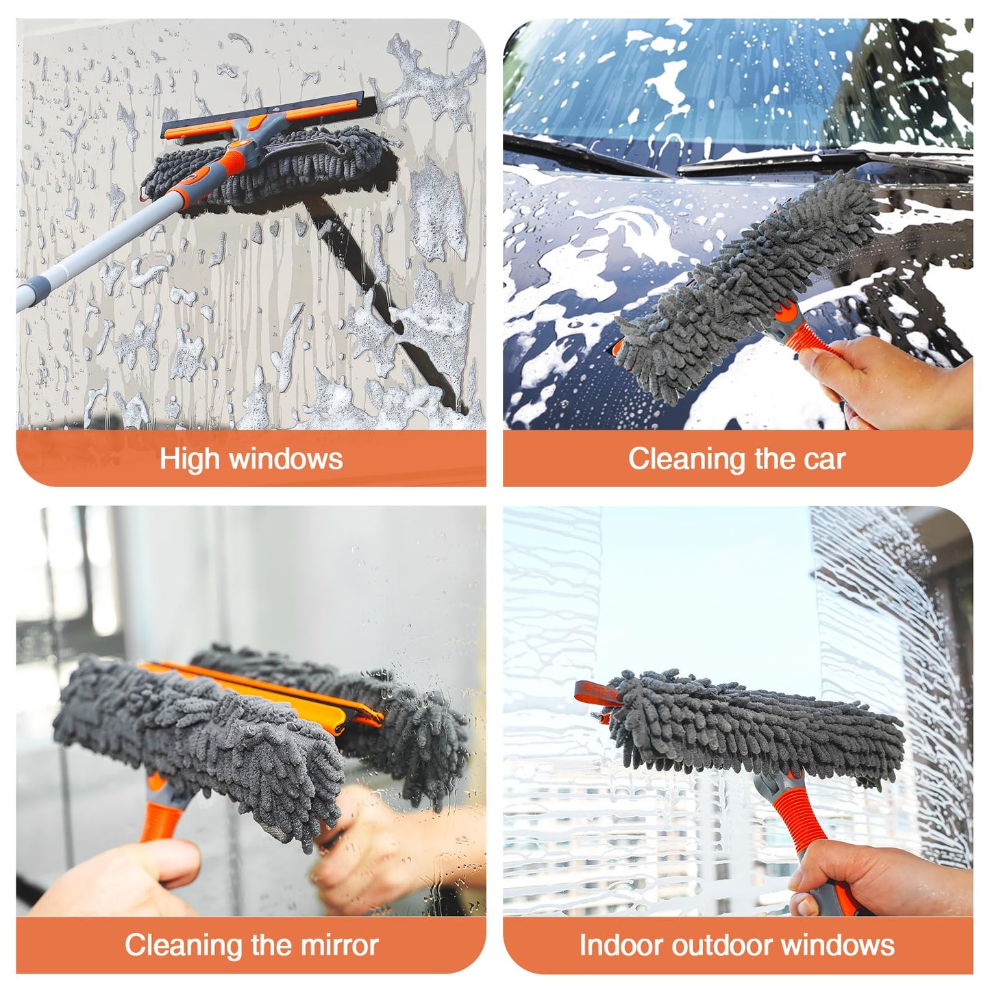 Eazer 89'' Squeegee Window Cleaner 2 in 1 Rotatable Window Cleaning Tool Kit with Extension Pole