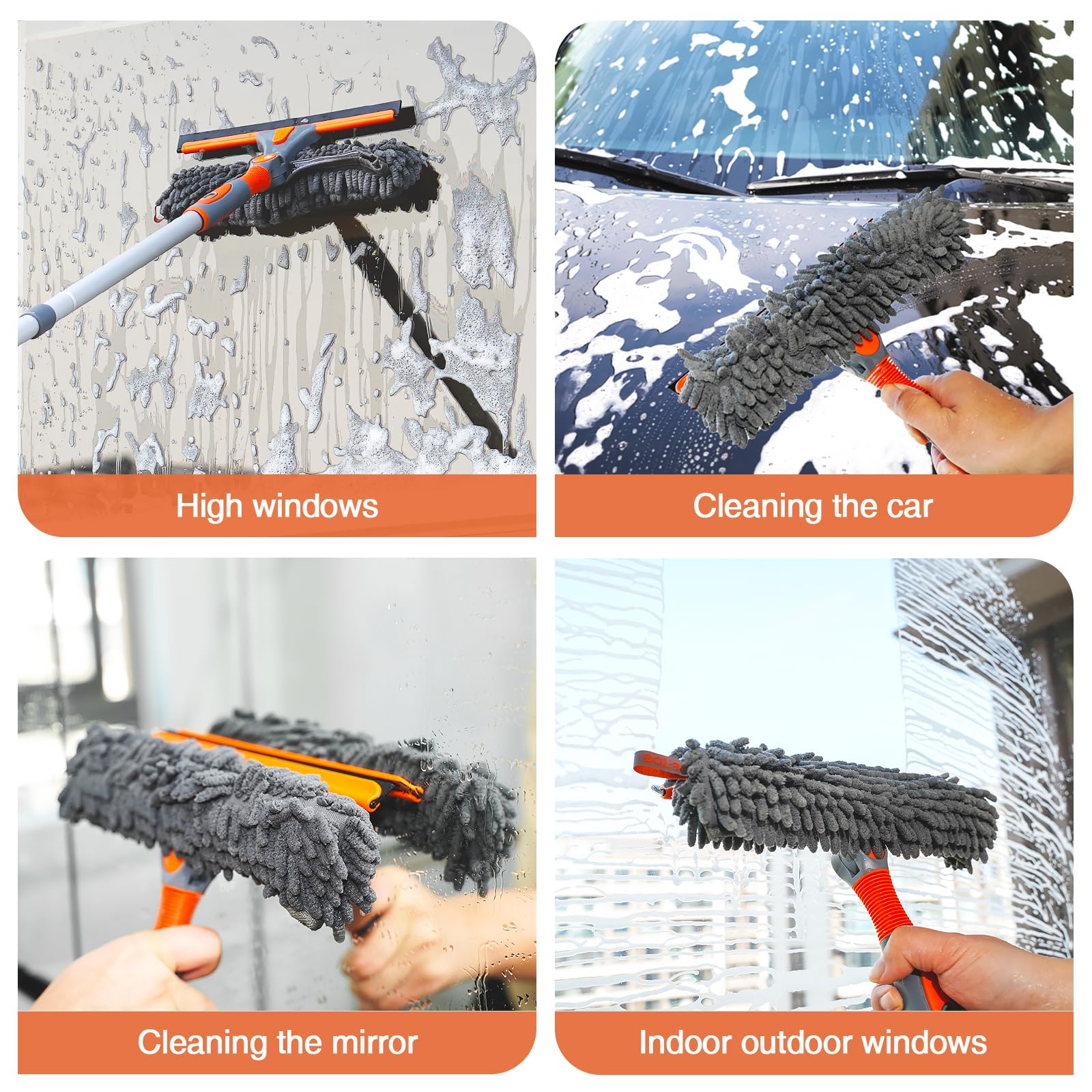 Eazer 89'' Squeegee Window Cleaner 2 in 1 Rotatable Window Cleaning Tool Kit with Extension Pole