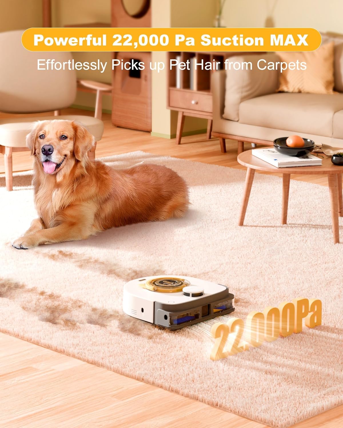 Robot Vacuum Cleaner with 22,000Pa Ultra-Strong Suction - Automatic Robot Vacuum for Pet Hair & Carpets, Tangle-Free Cleaning, Smart Mapping with LiDAR Navigation, App Controlled Vacuum Robot