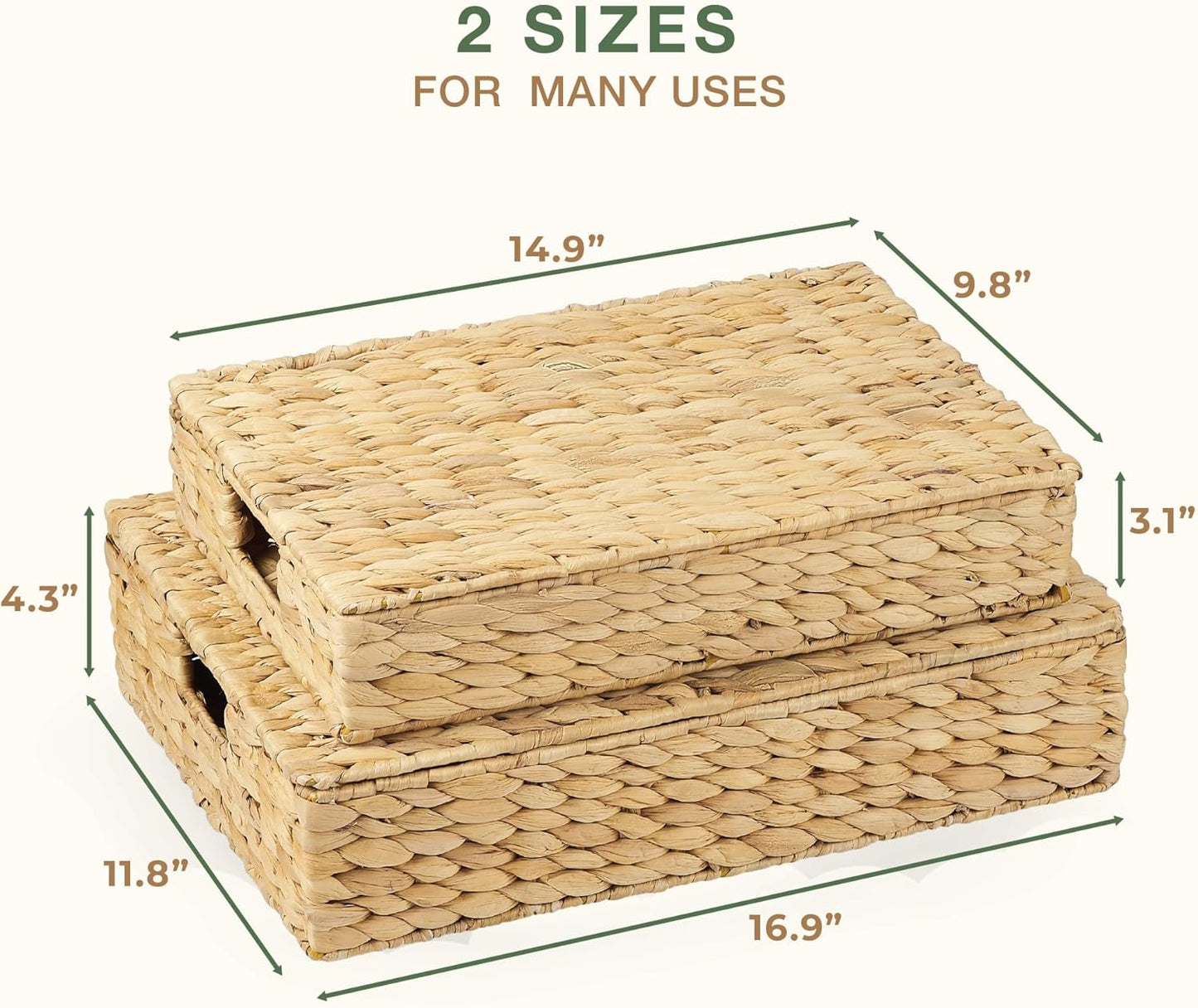 Set of 2 Wicker Baskets with Lid for Organizing - Decorative Storage Boxes With Lids for Home Decor, Shelves - Organic Modern Home Decor - Remote Box - Coffee Table Basket