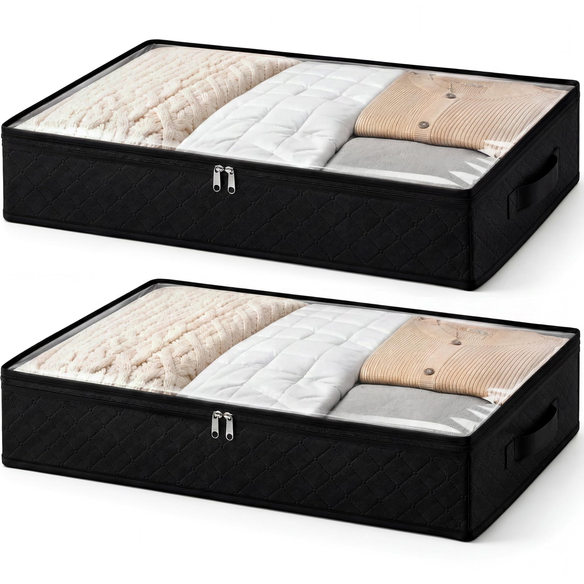 Fixwal Black Underbed Storage Bags with Clear Window and 2 Reinforced Handles Under Bed Storage