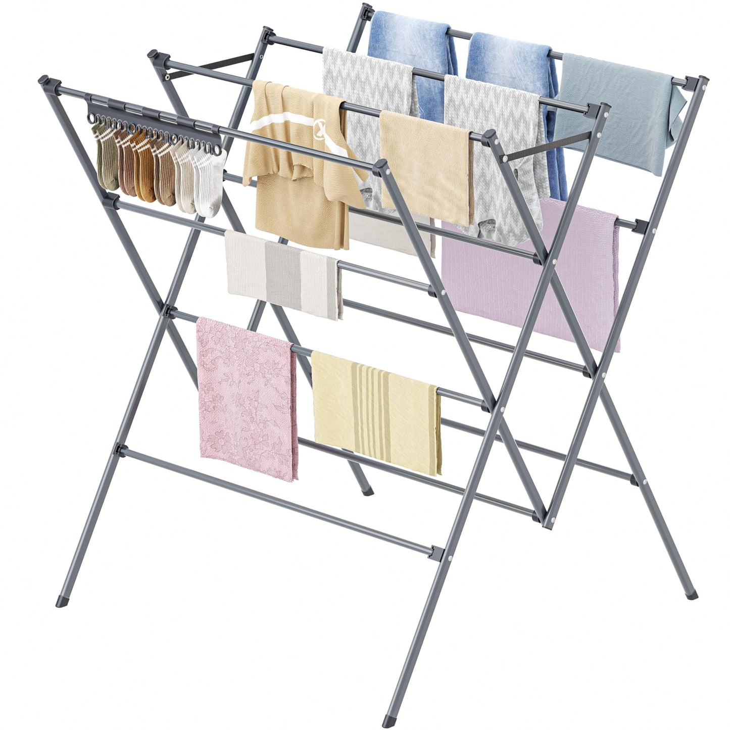 Drying Rack Clothing,12 Drying Poles with Sock Clips Clothes Drying Rack