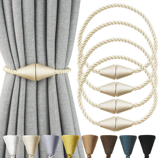 4 Pack Magnetic Curtain Tiebacks Rope Modern Handmade Curtain Tie Backs Decorative Drapes Weave