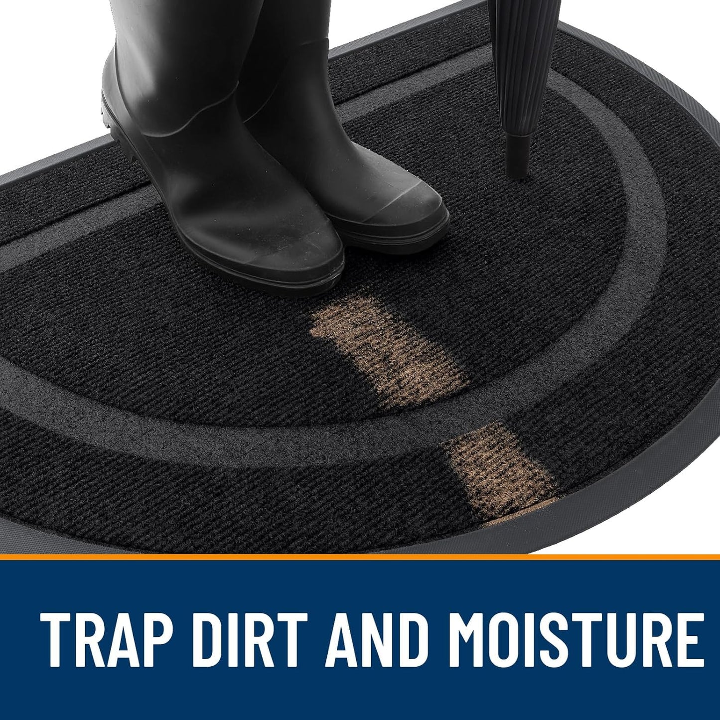 OLANLY Half Circle Door Mat Indoor Outdoor Entrance Welcome, Waterproof All-Season, All-Weather Doormat, Sturdy Natural Rubber, Low Profile, Easy Clean Patio Porch Entryway Mat, 47x23, Black