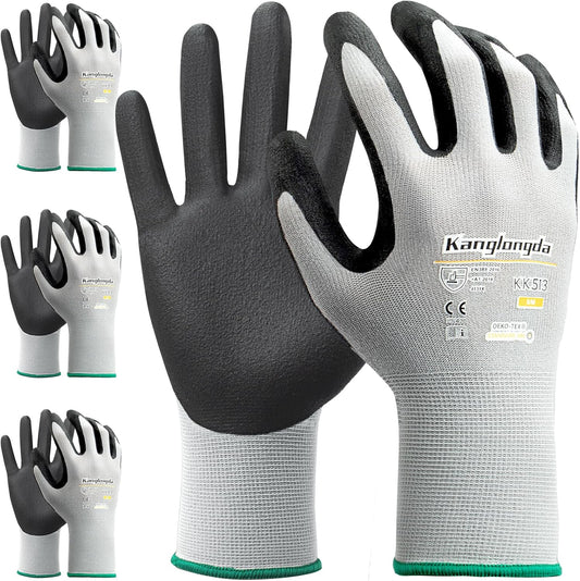3-Paris Large Work Gloves for Men and Women, Nitrile Coated Safety Protective Gloves with Grip