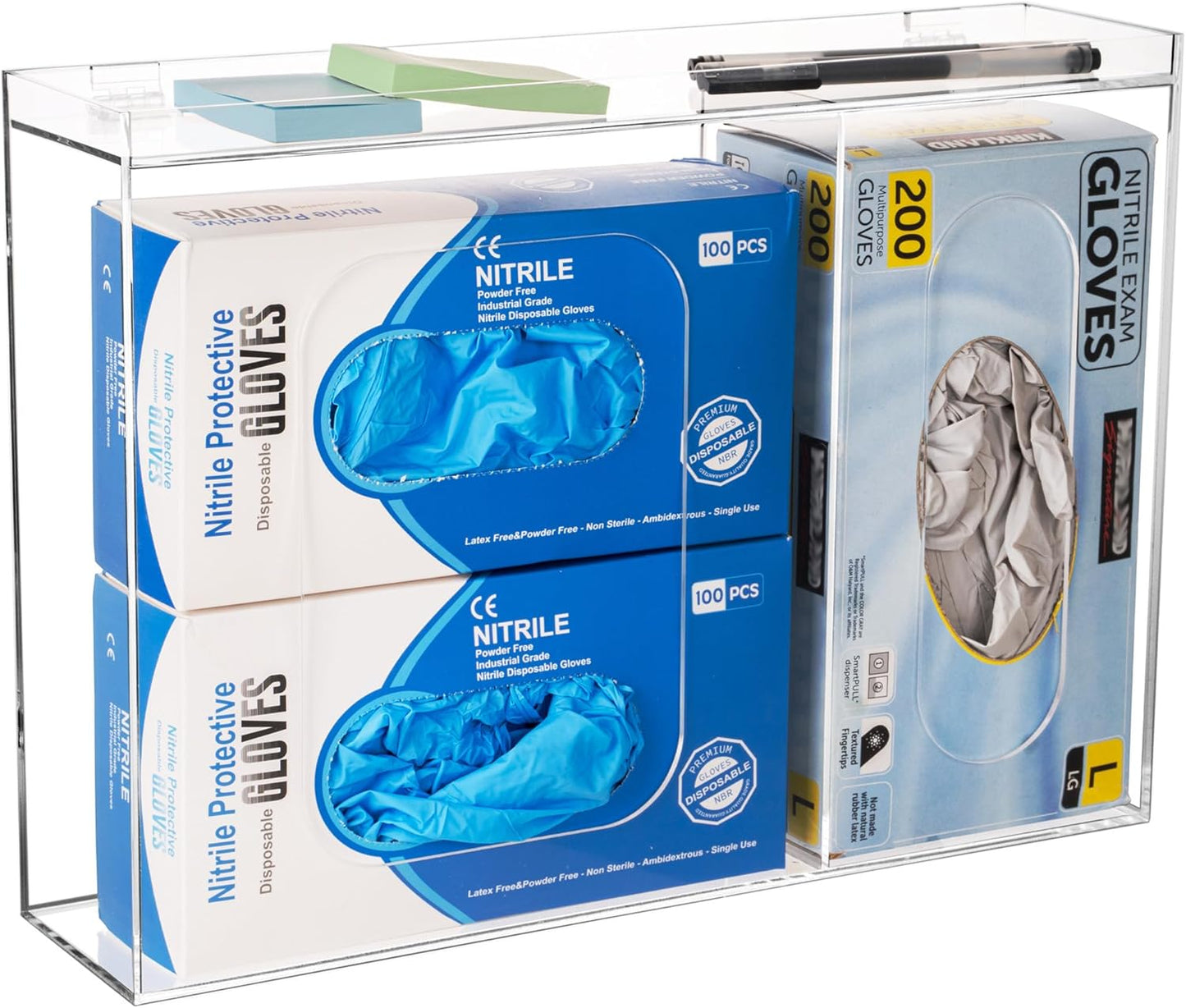 SEANADO Acrylic Disposable Glove Holder for Wall Mount or Tabletop , Clear Glove Box Organizer Rack Dispenser with Lid for Tissues, Beard Cover, Face Masks, Bags,Hairnet and Shoe Covers