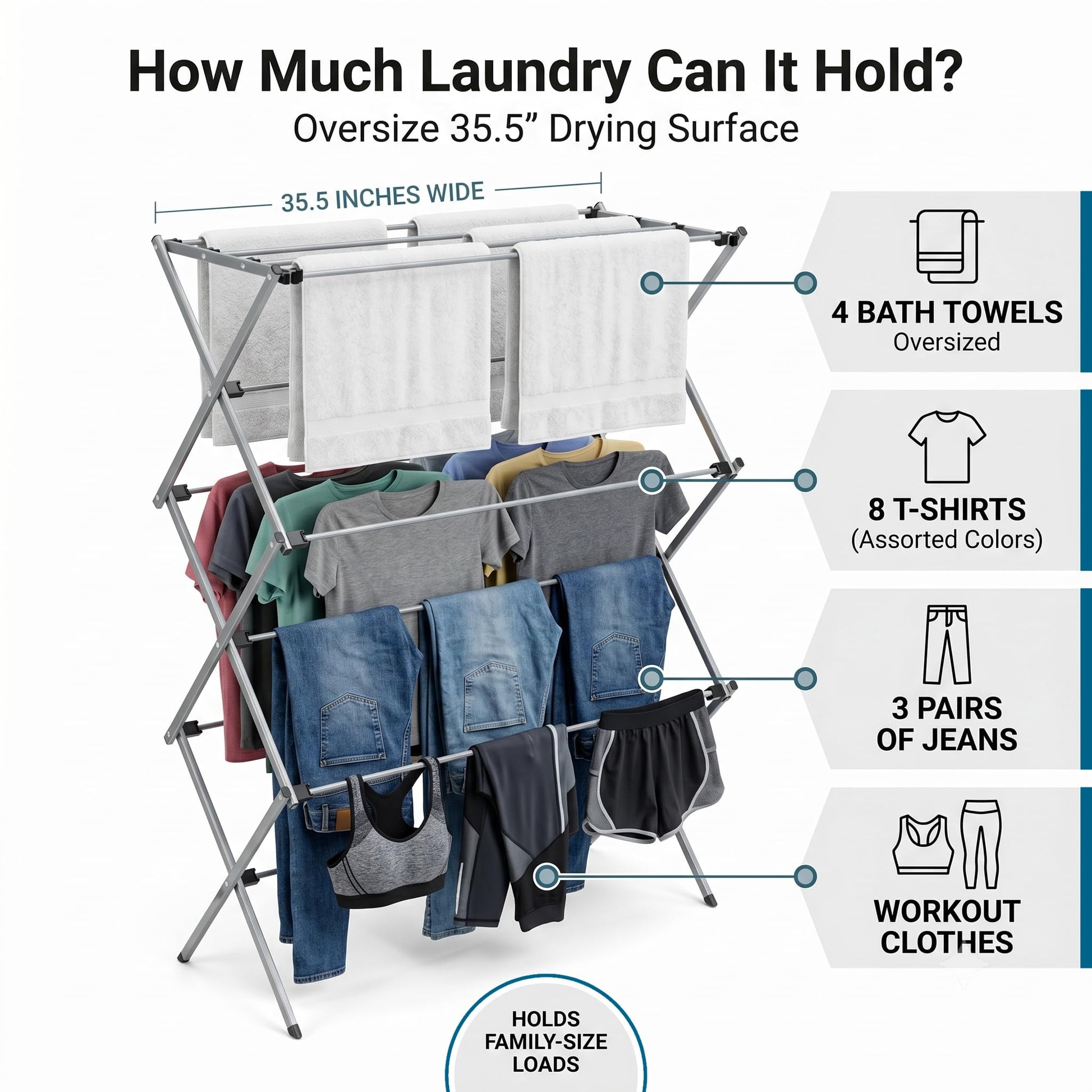 Honey-Can-Do Oversized Collapsible Clothes Drying Rack, 35", 50 lb, Grey