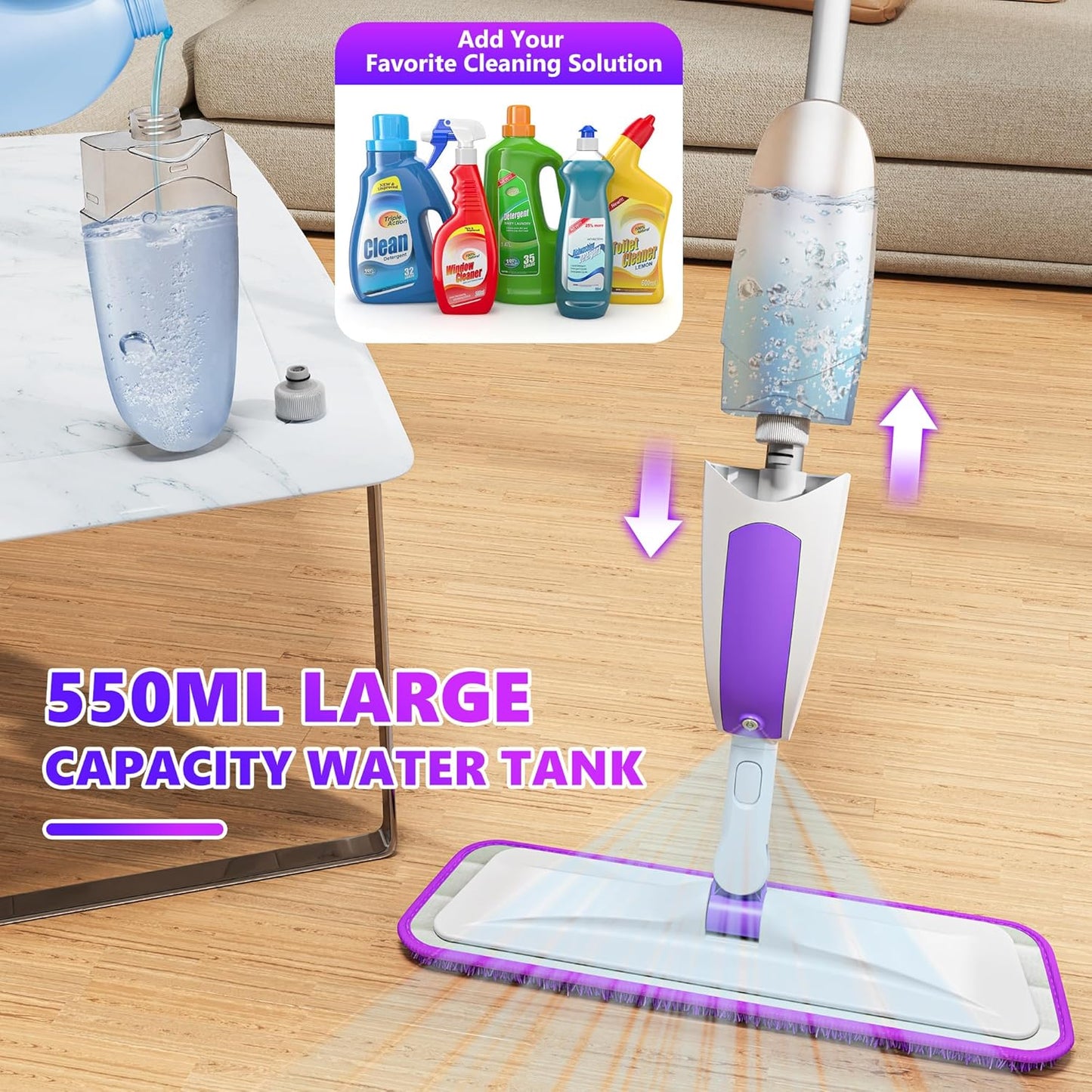 Microfiber Spray Mops for Floor Cleaning - SEVENMAX Dry Wet Floor Mop with Sprayer 3 Washable Pads fit Swiffer Powermop for Hardwood Laminate Tile Wood Vinyl Ceramic Home Kitchen Cleaning