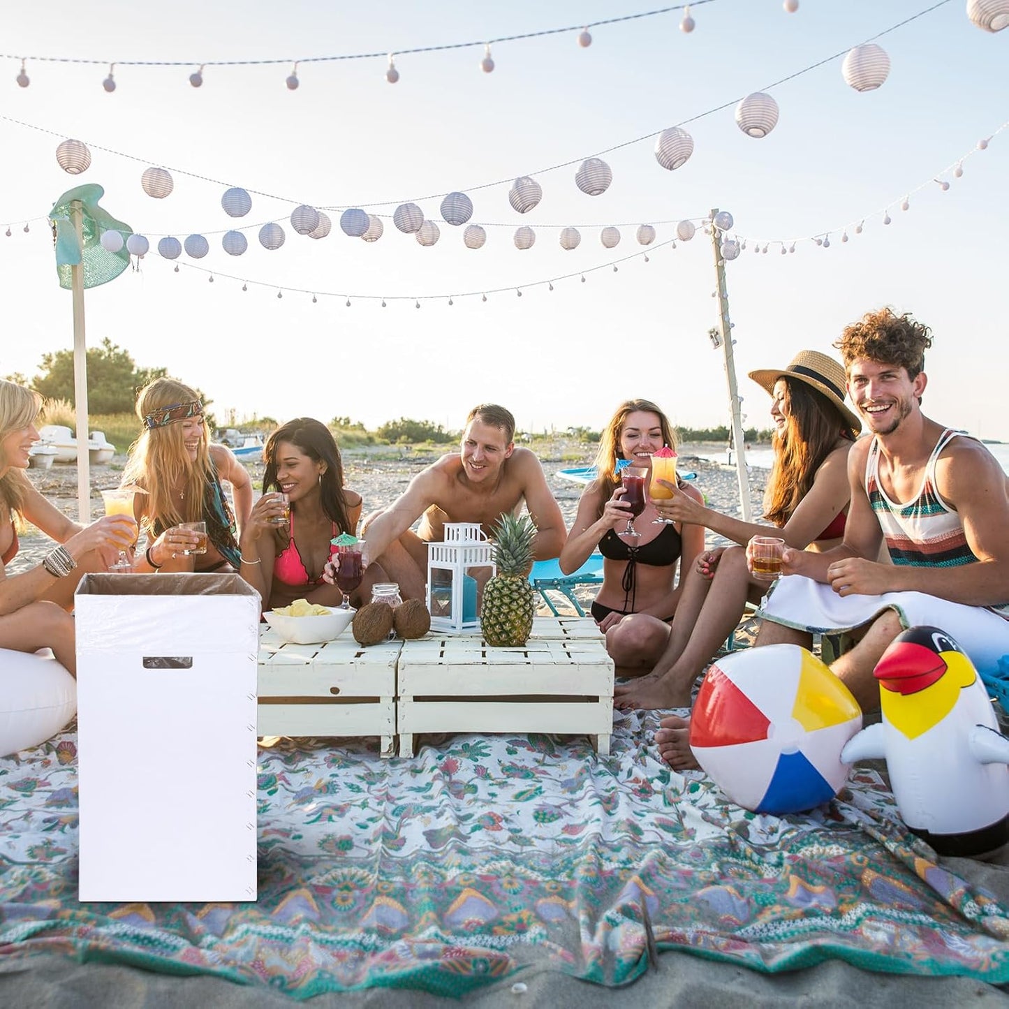 Tioncy 5 Pcs Cardboard Trash Cans Disposable and Reusable Corrugated Cardboard Trash Cans Recycling Bins Bulk with 10 Garbage Bags White Garbage Boxes for Parties Events(20 Gallon)