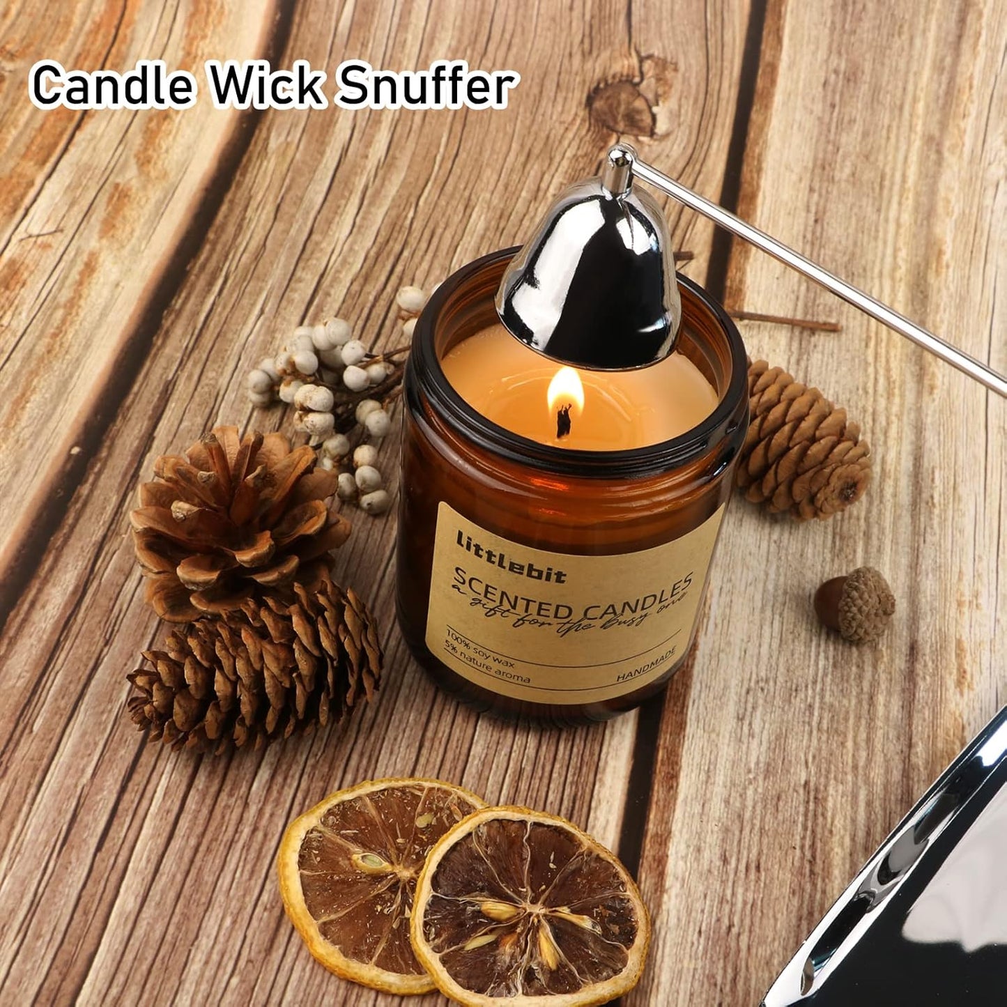 5 in 1 Candle Accessory Set, Candle Wick Trimmer Cutter, Candle Snuffer & Candle Wick Dipper,USB Rechargeable Lighter, Storage Tray Plate for Candle Lover Mom Gift, Candle Care Kit (Silver)
