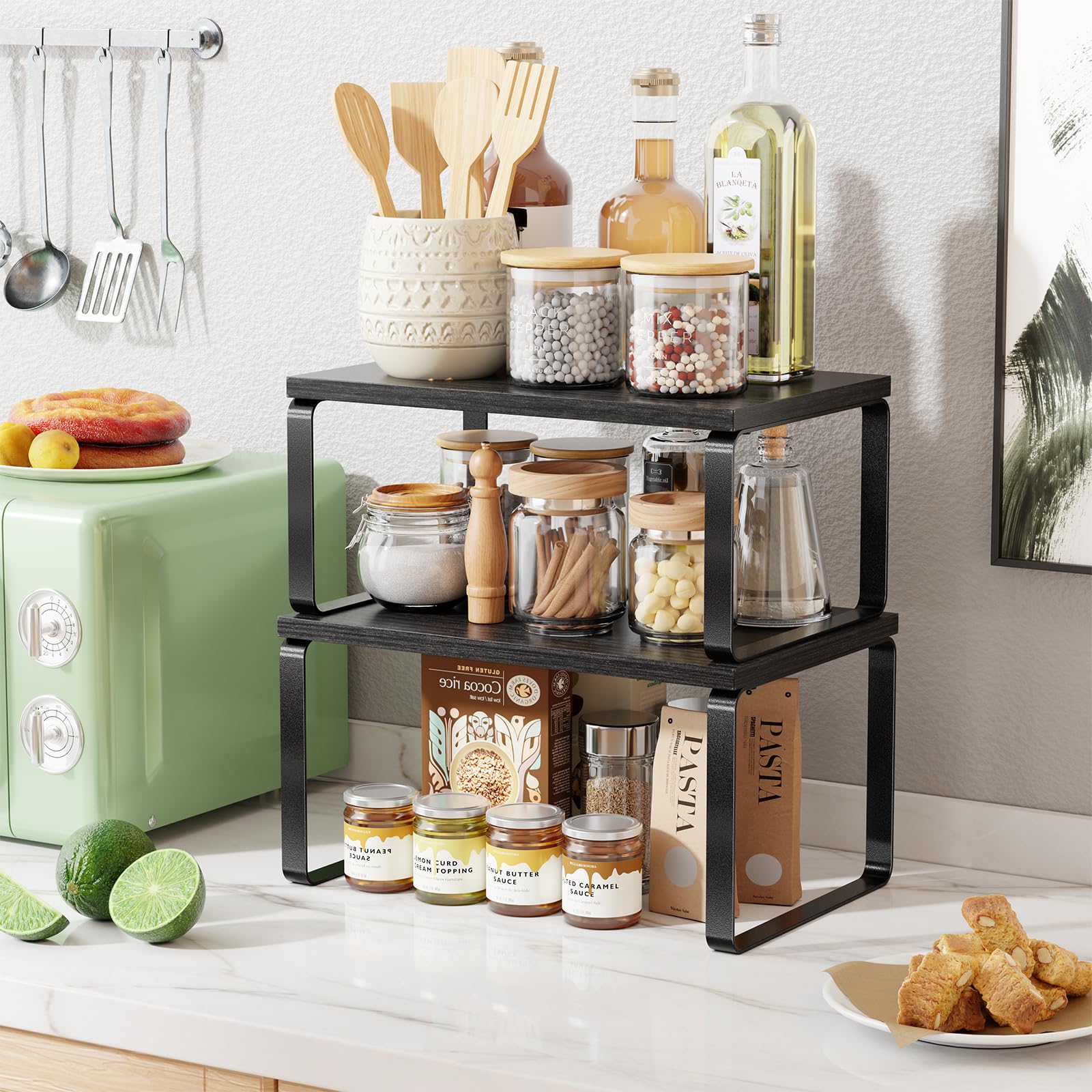 Simple Trending Cabinet Organizer Shelf, Set of 2 Stackable Kitchen Counter Shelves, Expandable