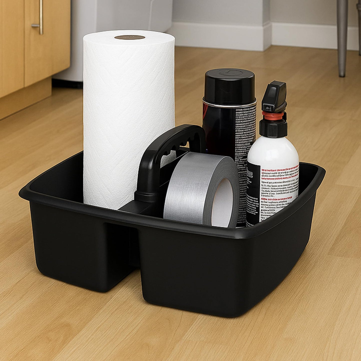 Storex 2-Compartment Large Cleaning Caddy – Multipurpose Supply Organizer with Handle - Black