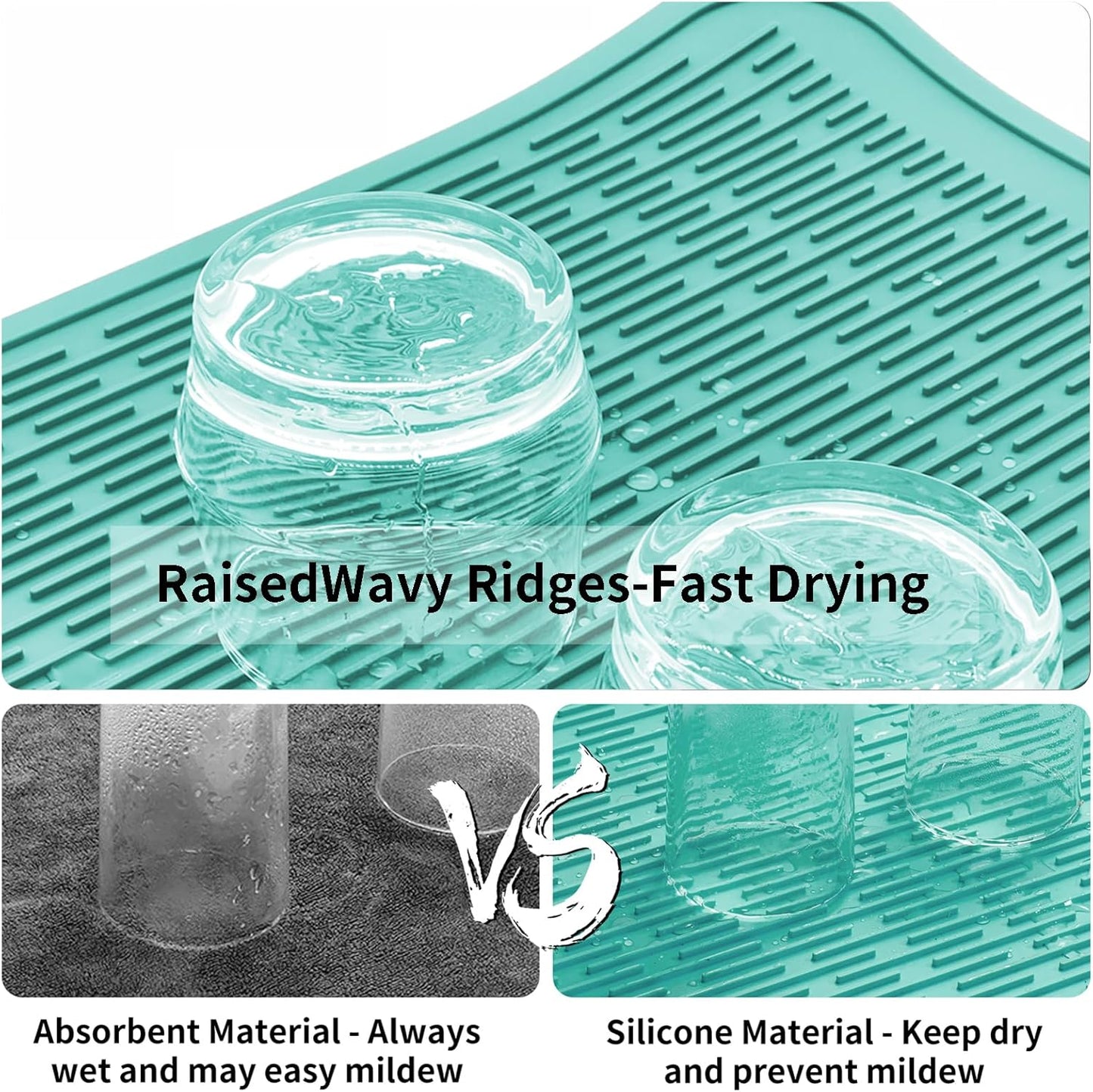 ZLR Silicone Dish Drying Mat for Kitchen Counter, Eco-Friendly Fast Dry Dish Mat, Easy Clean Multi Usage Drying Matt, Heat Resistant Trivet, 16" x 18" XL, Mint Green