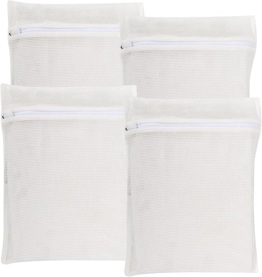 4-Piece White Medium Durable Organic Cotton Mesh Laundry Bags with Sturdy Zippers and Breathable Mesh are Delicate Laundry Bags for Underwear, Clothes, Pants and Socks