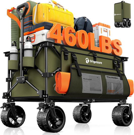 220L Collapsible Wagon Cart Foldable, 460lbs Load Capacity Heavy Duty Folding Beach Wagons with Big