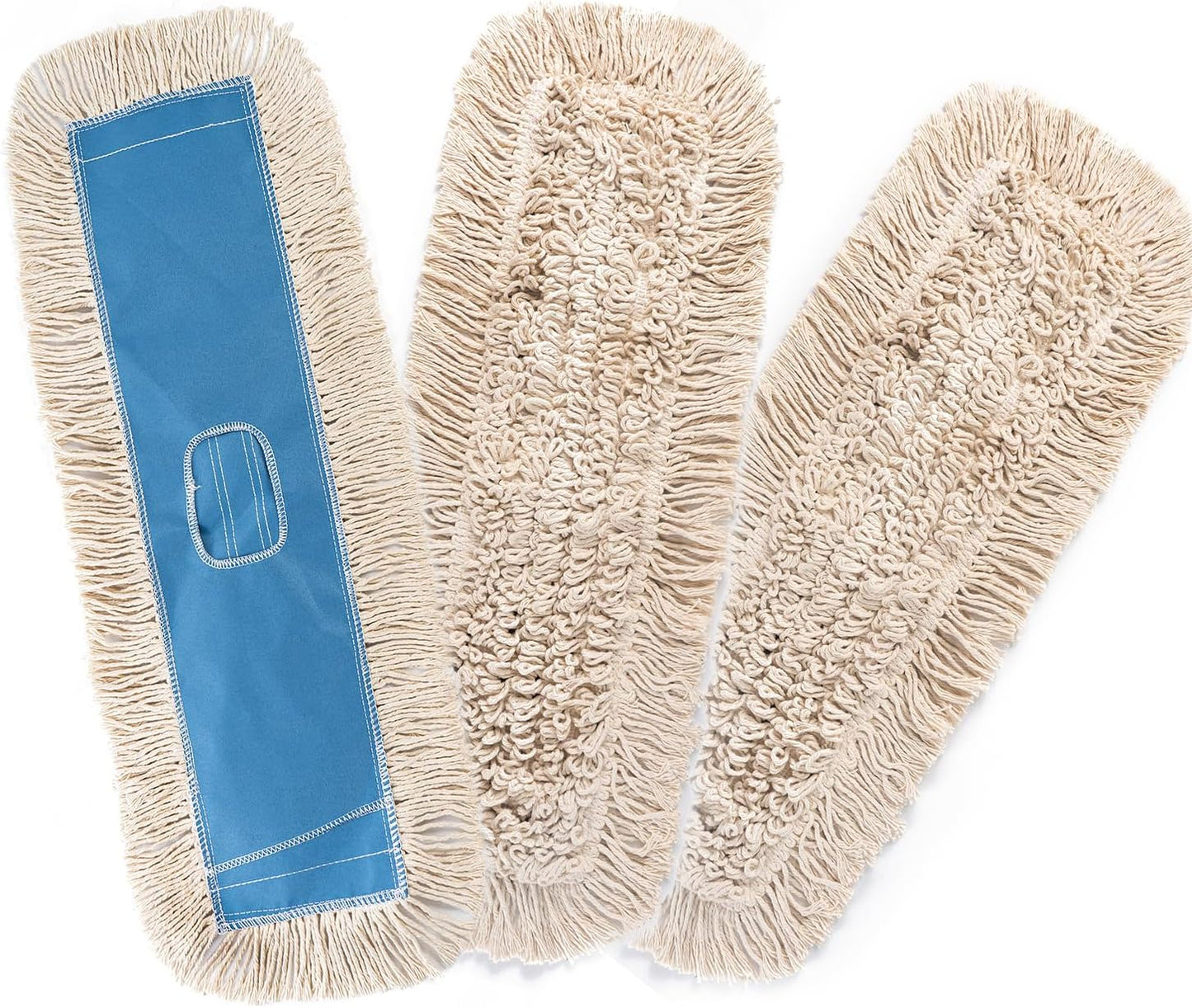 Matthew Cleaning 24'' Industrial Strength Cotton Dust Mop Refill Washable Replacement Heads for Residential & Commercial Use Fit Standard Dust Mop Frames, Hardwood,Concrete Floors Blue&White 3 Pack
