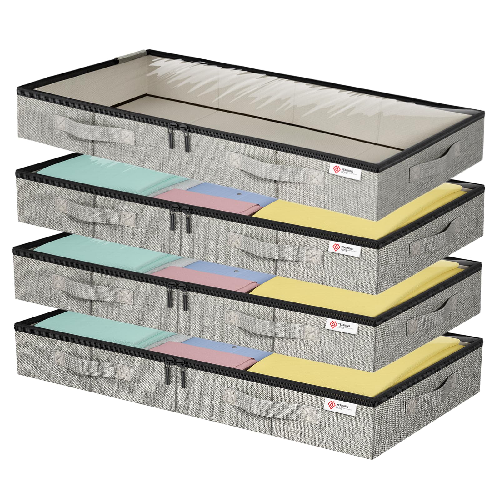 4.5 Inches Under Bed Storage Containers with Sturdy Sidewalls/Bottom and Reinforced Handles，Low