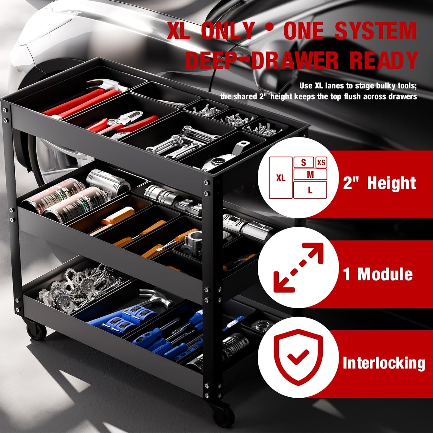 【6 PCS Extra-Large】 Tool Box Drawer Organizer Trays with Non-slip Pads, Heavy-Duty Tool Chest Drawer Organizer for Rolling Tool Chest and Garage Drawers, Truck Toolbox organizer and Workbench Storage