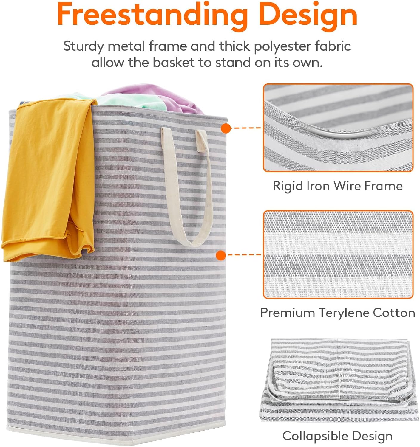 Lifewit 2 Pack Laundry Hamper Large Collapsible Laundry Basket, Freestanding Waterproof Cloth Hamper with Easy Carry Handles in Laundry Room Bedroom Bathroom College Dorm for Adult, Grey&Blue, 2 x 80L