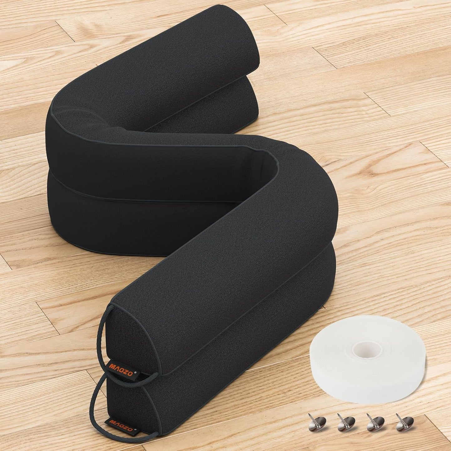 MAGZO Door Draft Stopper 30 Inches, 2 Pack Weighted Triangular Door Snake for Winter Noise Blocker with Hook Loops,Black