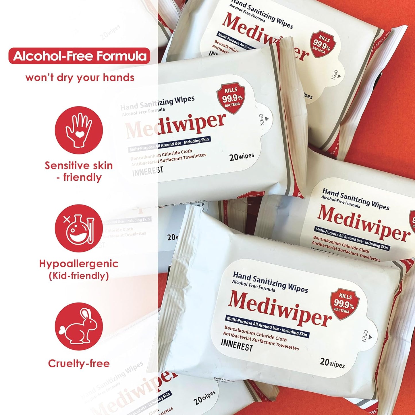 Mediwiper - 160 Wipes (80 * 2PK) Alcohol-Free Sanitizing Wipes Disinfecting Large Unscented Wet Wipes Bulk, Hand Sanitizer