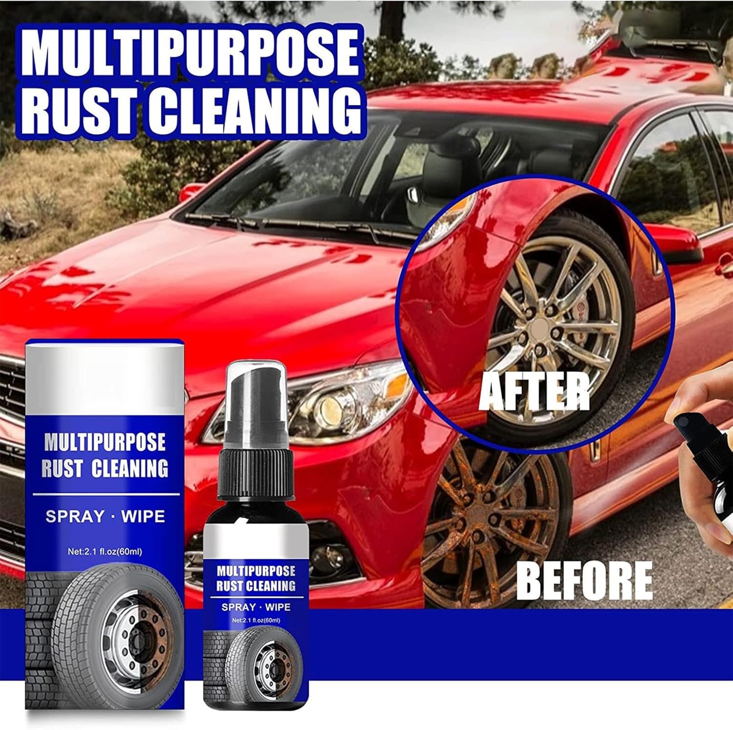 Rust Remover Spray - 2PCS Multipurpose Instant Rust Remover for Metal Parts, Car Care & Cleaning, Rustout Instant Remover Spray