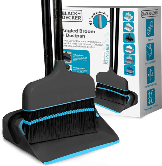 BLACK+DECKER Butler Broom & Dustpan Set - Short Handle, Stand-Up Design - Lightweight, Space-Saving