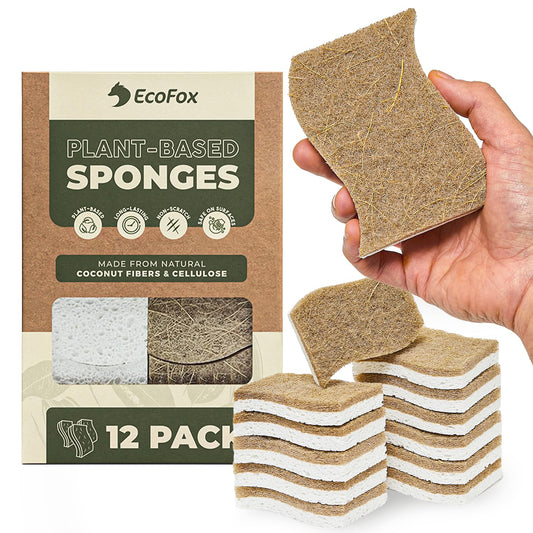 Plant-Based Kitchen Sponges (12 Pack) | USDA Biobased Certified | FSC & PETA Approved | Natural