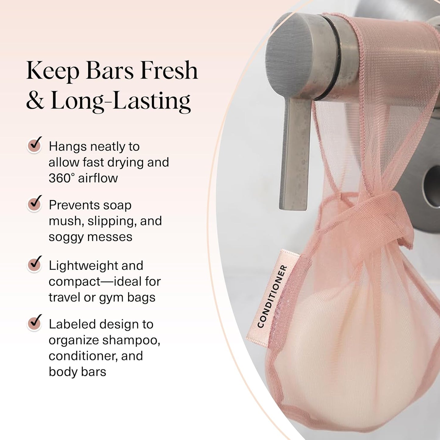 Kitsch Bar Soap Saver Bag – Patented Mesh Bag Soap Holder for Shampoo and Conditioner Bars - Extends Use & Prevents Soggy Mess - Recycled Mesh Beauty Pouch, Eco-Friendly – Terracotta