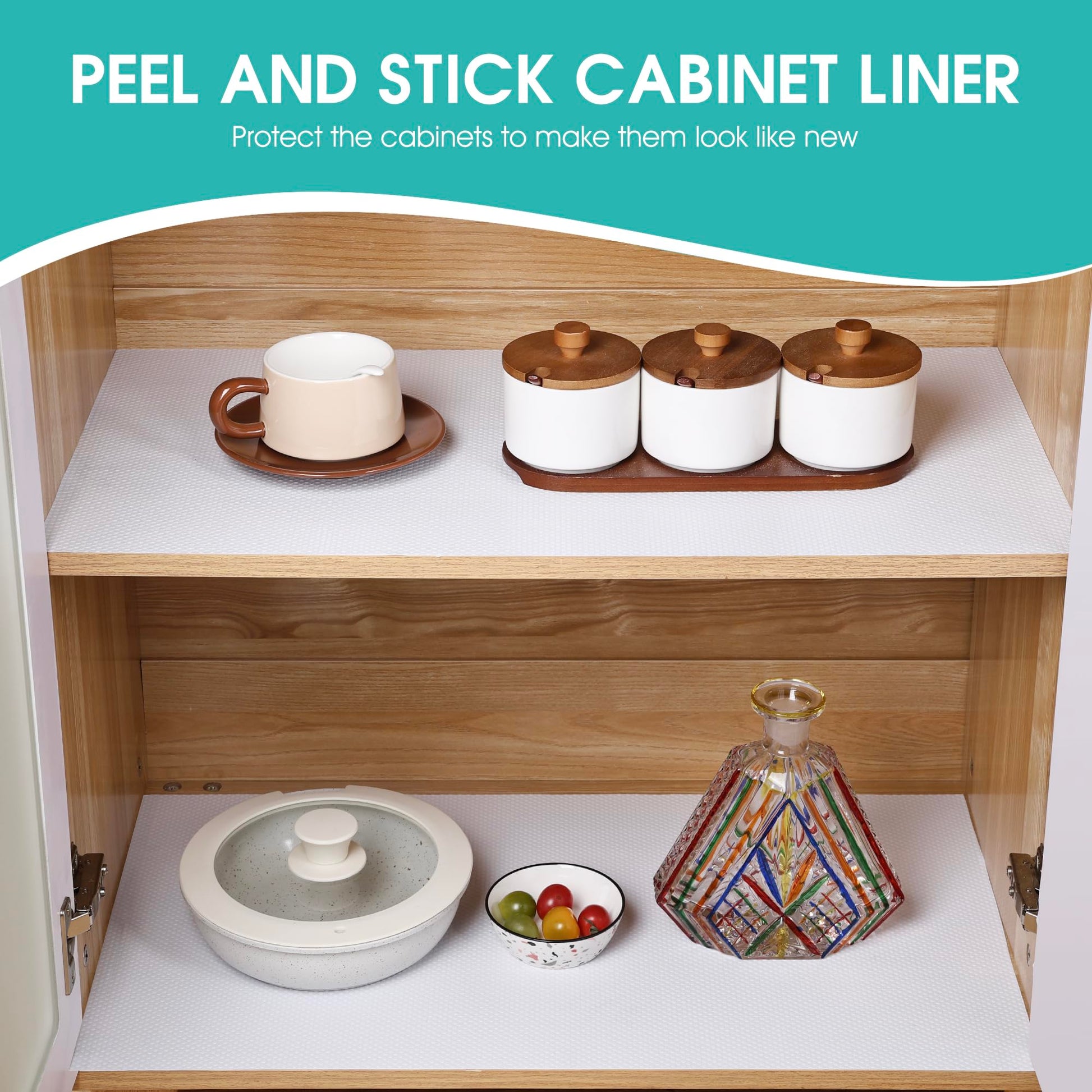 Cabinet Shelf Liner Peel and Stick: Self Adhesive Cabinets Paper - 15.7 in x 12 FT Non-Slip White