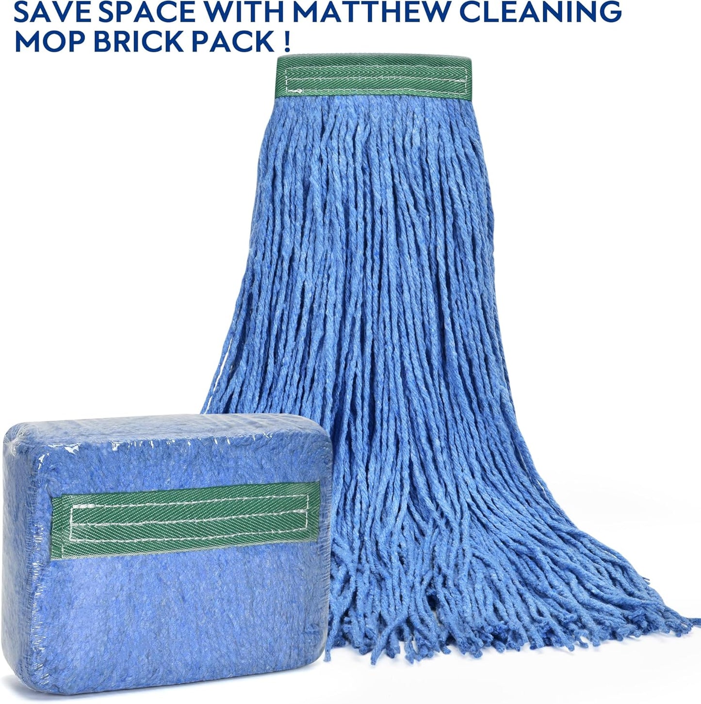 Matthew Cleaning 16oz 6Pack Cotton Floor Mop,Cotton Looped-Open String Heavy Duty String Mop Refills, Universal Headband Blend Mop,Mop Head Replacement for Home, Industrial and Commercial Use(Blue)