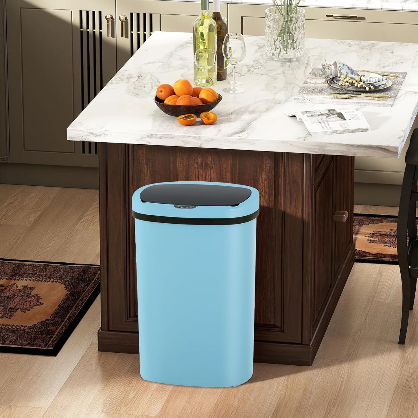 Automatic Motion Sensor Bathroom Trash Can with Lid, 13 Gallon Touchless Trash Bin, Smart Dog Proof Garbage Can, Touch Free Waste Basket for Toilet, Office, Bedroom,Blue,2