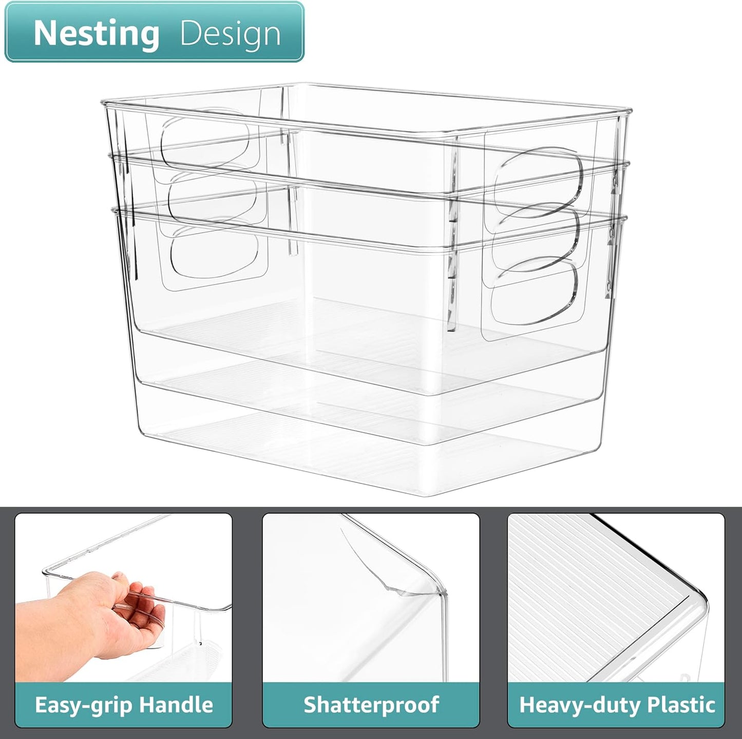 Sorbus 8 Pack Large Clear Plastic Storage Bins, Clear Organizer Bins with Handle for Kitchen, Pantry, Cabinet, Refrigerator, Craft, Toys, Clothes, Closet, Under Sink, Bathroom Organizers and Storage