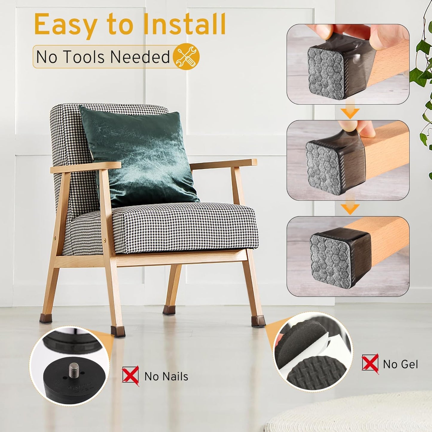 24PCS Square Chair Leg Floor Protectors, Furniture Sliders, Chair Leg Protectors for Hardwood Floors, Non-Slip Felt Furniture Pads, Silicone Cap Covers to Protect Floors, (Fit 0.75" - 1.1")