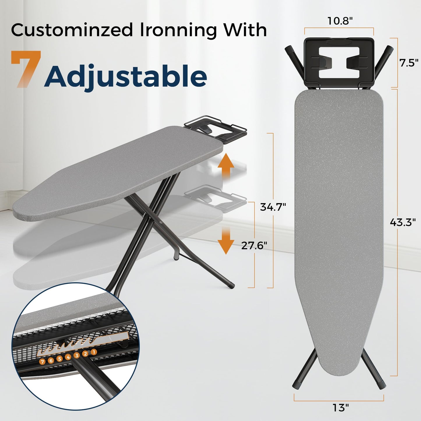 BEWISHOME Foldable Ironing Board,Compact Iron Board with Safety Iron Rest