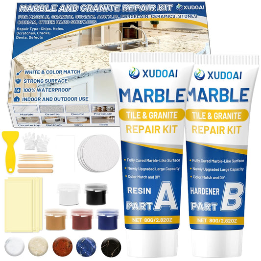 Marble and Granite Repair Kit (Color Match), 160g/5.64oz Quartz Countertop Repair Kit for Chips Holes Dents Defects Scratches Cracks, DIY Fix Reattaches Porcelain Tile Sink Stone Other Hard Surfaces