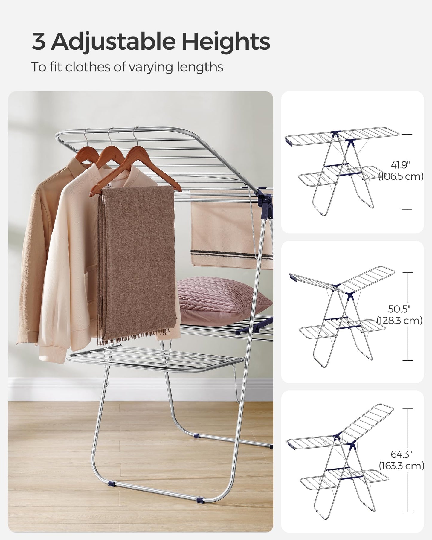 SONGMICS Clothes Drying Rack, Foldable 2-Level Laundry Drying Rack, Free-Standing Laundry Airer