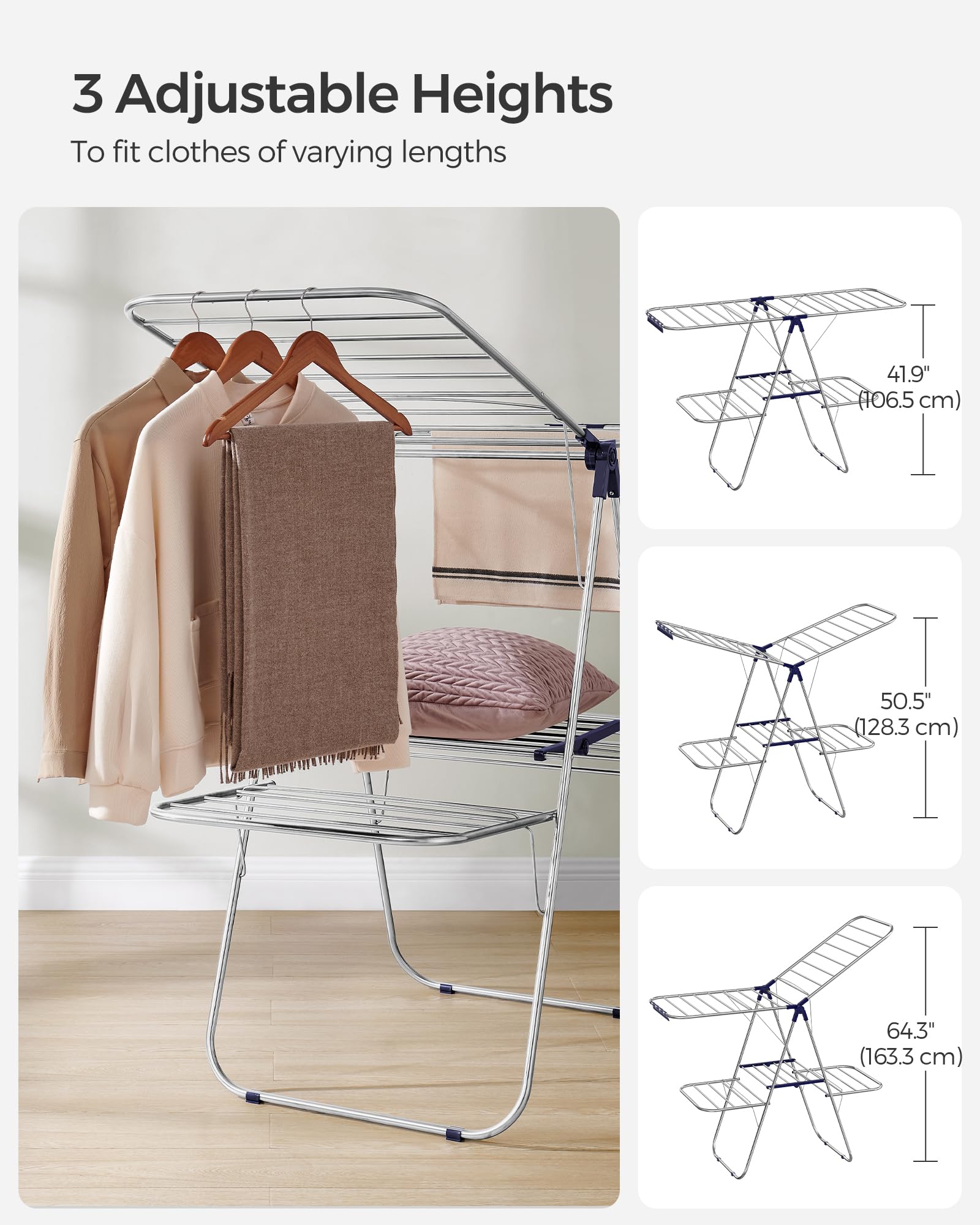 SONGMICS Clothes Drying Rack, Foldable 2-Level Laundry Drying Rack, Free-Standing Laundry Airer