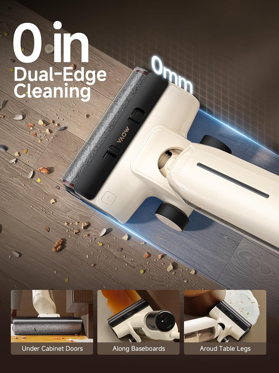 Mova K30 Wet Dry Vacuum Cleaner, 180° Lie-Flat Reach Smart Vacuum Mop, 140°F Hot Air Drying, 0in Dual-Edge Cleaning, Powerful 18000Pa Suction Floor Cleaner for Hard Floors Pet Hair