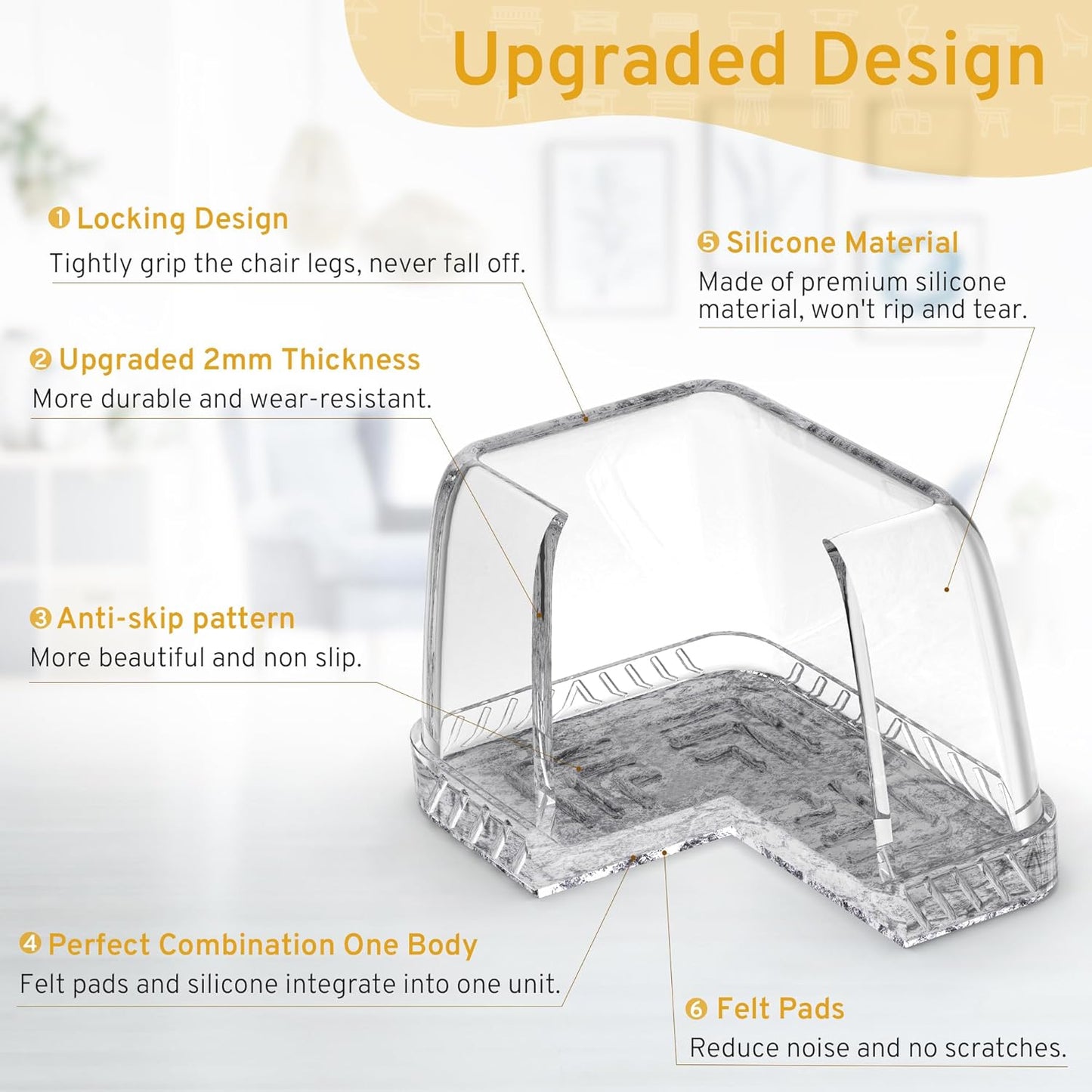 24PCS Rectangular Chair Leg Floor Protectors, Furniture Sliders, Non-Slip Felt Furniture Pads for Hardwood Floors, Silicone Cap Covers to Protect Floors,(Fit L :1.73-2.05", W: 1.34-1.65")