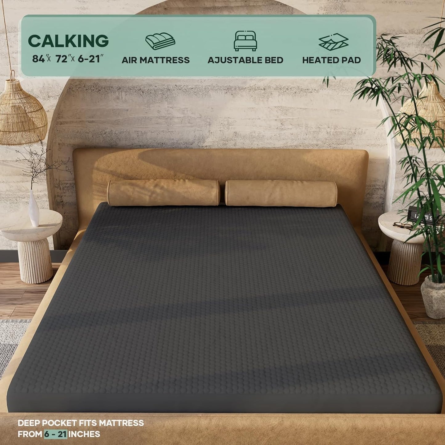 OhGeni 100% Waterproof Mattress Protector, California King-Gray Mattress Pad, Fits 6"-20" Mattresses with Deep Pocket, Cooling, Breathable Fitted Sheets, Soft Bed Cover, Noiseless, Machine Washable