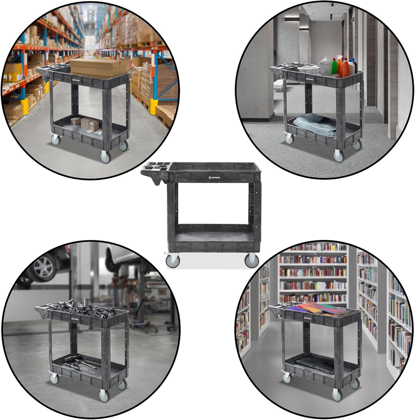Dryser Utility Cart with Wheels, 40" x 17" Heavy Duty 550 lb. Capacity with Shelves - 2 Tier Rolling Cart with Two 5" Swivel Casters for Warehouse, Garage, Cleaning