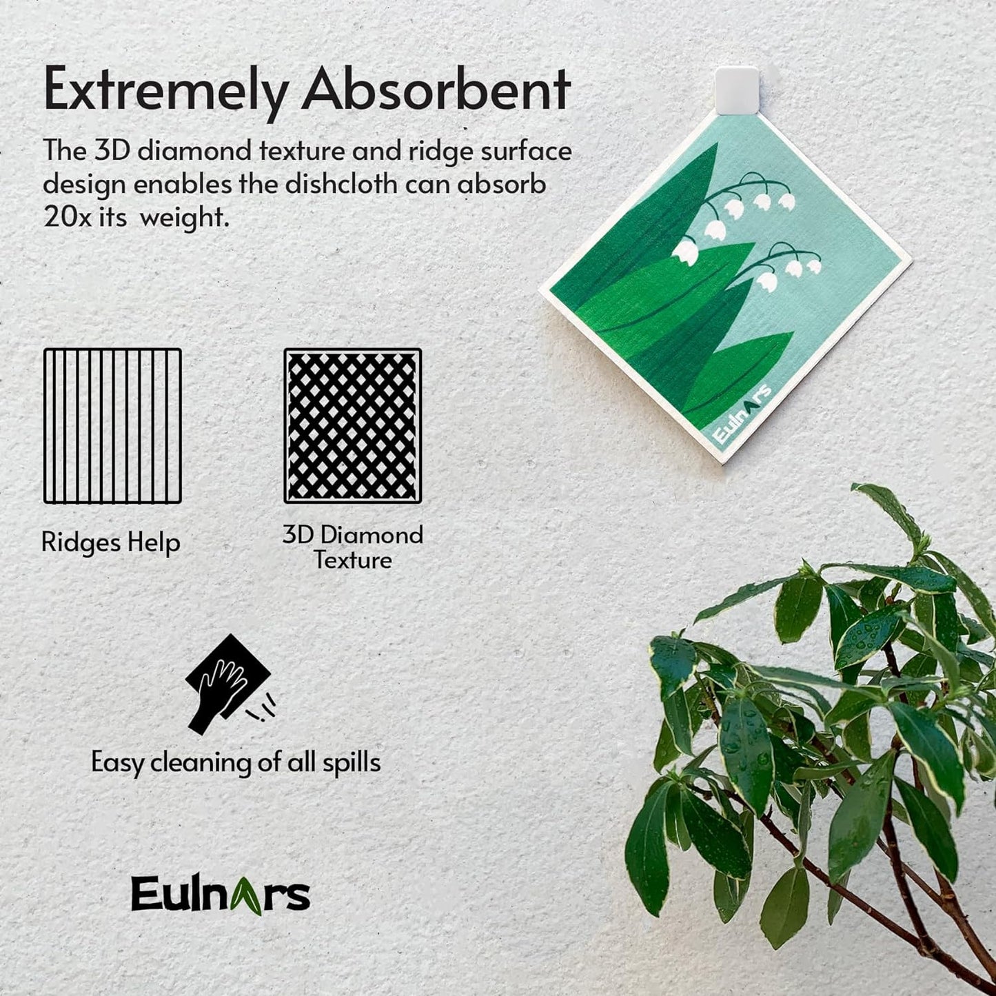 Swedish Dishcloths, 8 Pack Reusable Paper Towels with Clips, Non-Scratch Swedish Dish Towels for Kitchen, Super Absorbent Cellulose Dish Cloths, No Odor Cleaning Rags