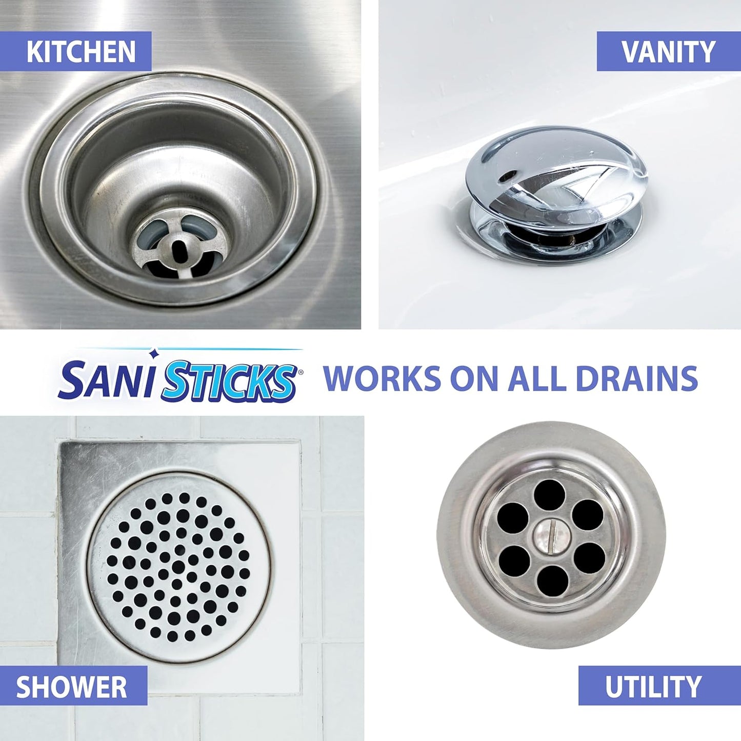 SANI 360° Sani Sticks Drain Cleaner and Deodorizer, 48 Count, Lavender Scent Enzyme Pipe Cleaners, Eliminate Odors, Prevent Clogged Drains, Safe for Sinks, Bathtub Drains, Septic Tanks
