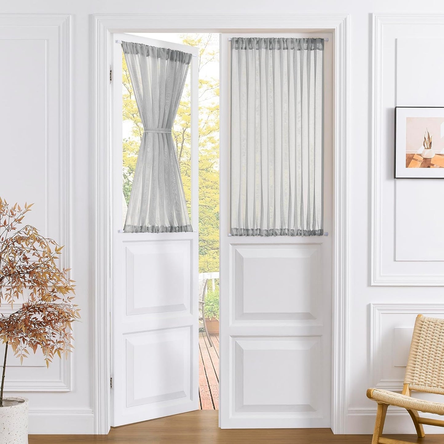 Tollpiz Short Sheer Door Curtain Closet Linen Textured Curtain Sheers Doorway Light Filtering Voile Patio Glass Door Rod Pocket Curtains French Door, 54 x 54 inches Long, Silver Grey, Set of 1 Panel