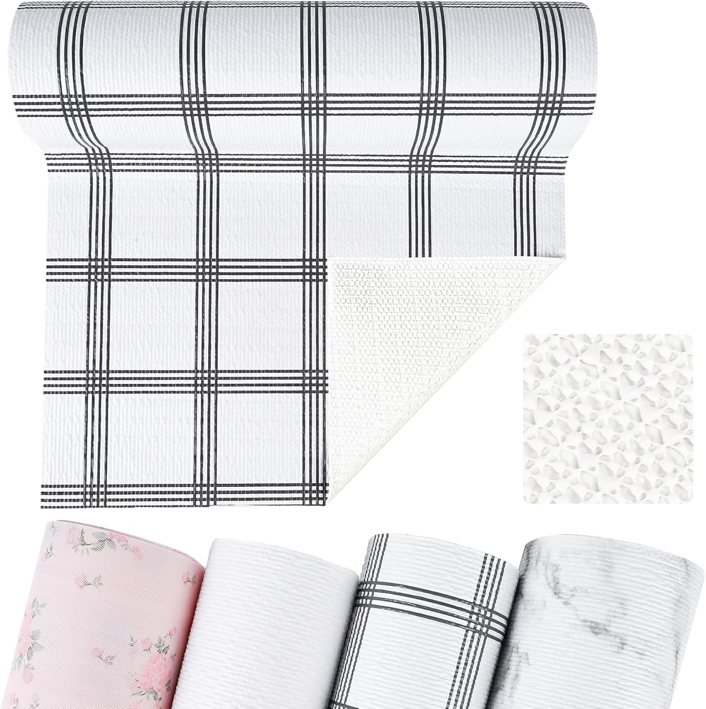 Non-Adhesive Shelf and Drawer Liner for Kitchen Cabinets, 12 in x 10FT Strong Non-Slip Cabinet Liners for Shelves, Refrigerator, Pantry Storage, Bathroom Closet, Easy to Clean, Stripes