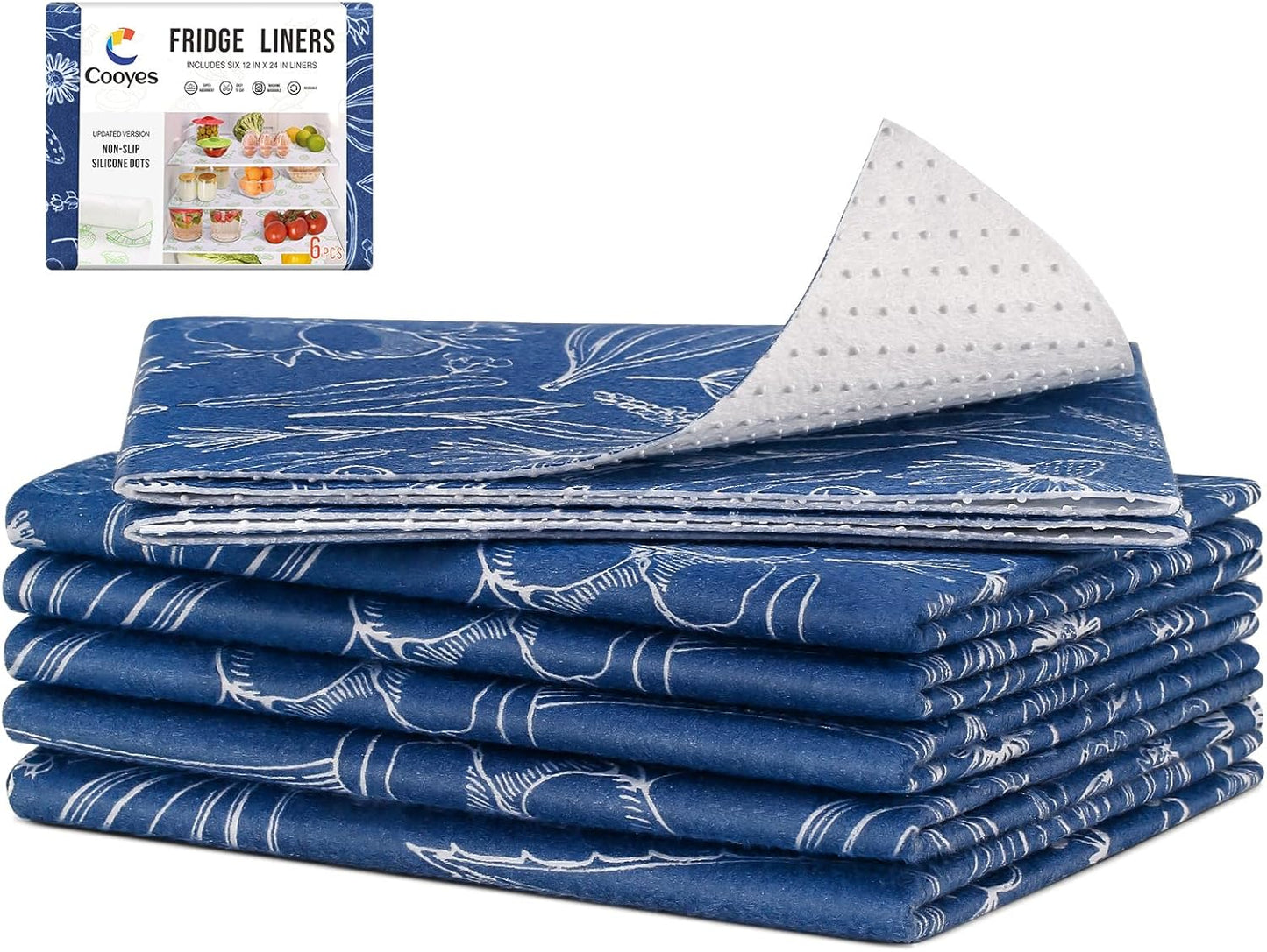 Cooyes Large Fridge Liners for Refrigerator, 17.7" × 24", Drawer & Shelf Liners for Kitchen Cabinets Non-Adhesive, Breathable Cloth Material, Non-Slip, Keep Produce Fresh Longer