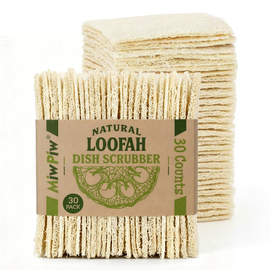 Miw Piw Natural Loofah Dish Sponge 30Pcs Multipurpose 100% Biodegradable